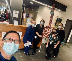 Jerry the giraffe pokes his neck into St Vincent’s Werribee.