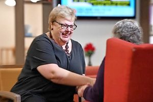 Jeannine loves a chat at Mercy Place